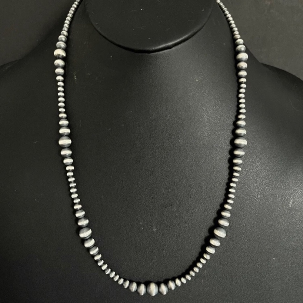 Sterling Silver 4mm- 8mm Graduated Pearls Bead Necklace. 22 Inch